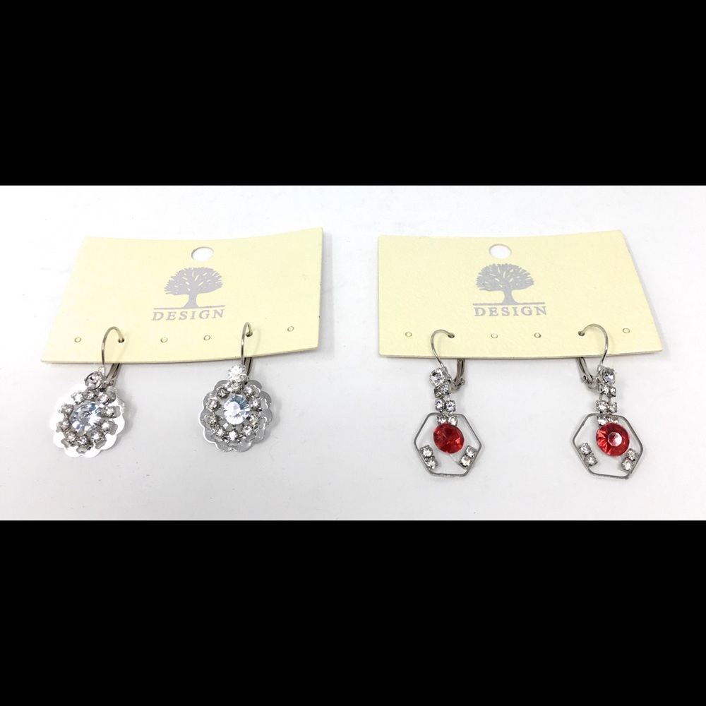 Round Drop Earrings Embellished Silver & Red